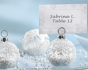 Flocked Glass Ornament Place Card Holders - Snow Flurry