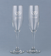 Linked Heart Bride & Groom Flutes