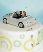 Honeymoon Bound Couple in Car Cake Topper