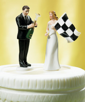 Bride at Finish Line with Victorious Groom Cake Topper