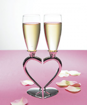 Silver Plated Interlocking Heart Stems with Glass Flutes