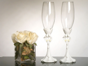 Bride and Groom With Calla Lily Bouquet Toasting Glasses