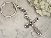 Beaded Chrome Silver Cross Keychain