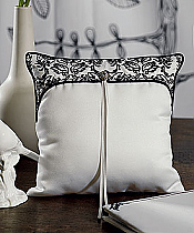 Love Bird Damask in Classic Black and White Ring Pillow