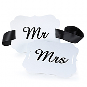 Mr. and Mrs. White Scallop Chair Banners